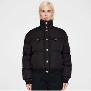 Anine Bing Black Puffer Jacket with Gold Accents